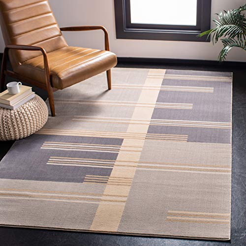SAFAVIEH Geometrisch Teppich für Wohnzimmer, Esszimmer, Schlafzimmer - Orwell Collection, Kurzer Flor, Grau und Kohle, 122 X 183 cm