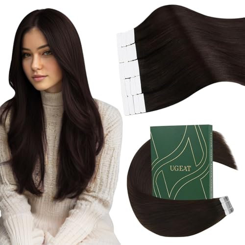 Ugeat Echthaar Extensions Tape Braun Invisible Tape Extensions Dunkelbraun Haarverlängerung Remy Tape Extensions Kleberolle 20 stück 45 cm 50 gramm #2