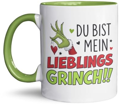 Weihnachtstasse Grinch – Du bist mein Lieblingsgrinch – Lustige Geschenkidee, Keramiktasse 330ml, beidseitiger Druck, Geschenk für Partner, Freunde, Familie