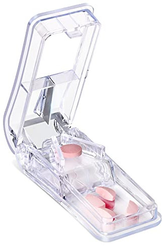 Pill Cutter, Pill Splitter with Blade and Storage Compartment for Small or Large Pills Cut in Half Quarter for Pills Tablets - (Transparent)