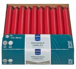 Metro Professionell Tafelkerzen | 30 Stôck, bordeaux | ¿ 21,5mm (180mm lang) | 6h Brenndauer | Gastronomiebedarf | Gastronomiekerzen | Gerade Kerzen | Household Candles | Made in Europe