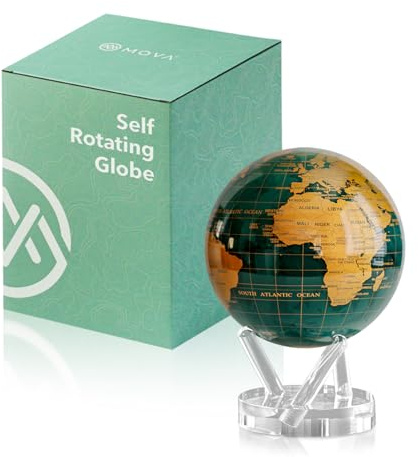 MOVA Selbstrotierender Globus, Smaragdgrün und Gold Signatur (6) | rotierender Solar-Globus, ohne Batterien oder Kabel, Geschenk für Geografie-Fans, Premium-Kinetikdisplay, Schreibtischdeko