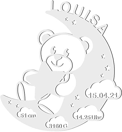 LAUBLUST Schlummerlicht Bär im Mond - Personalisiertes Baby-Geschenk zur Geburt & Taufe - LED Beleuchtung | Weiß