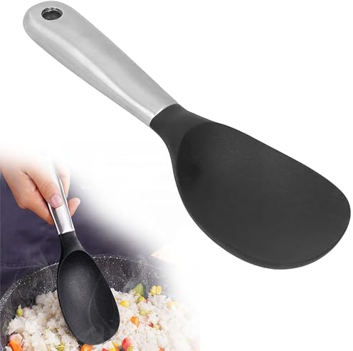 paleta de Arroz Cuchara Sopera Mango Corto Cuchara de Silicona para servir Arroz Cuchara de Servir Resistente al Calor Cuchara de Silicona se Puede Colgar para Salsa Sopa Ensalada Aderezo Arroz