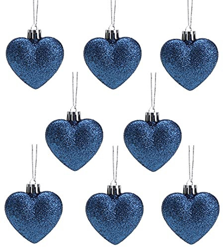 Christmas Concepts® Pack of 8-60mm Heart Shaped Christmas Tree Baubles – Glitter Decorated Baubles (Midnight Blue)