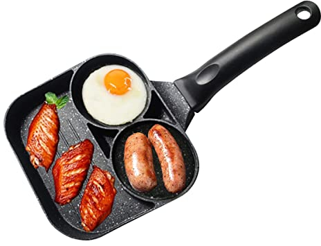 Egg Frying Pan Divided Non Stick Fried Egg Cooking Pan 3 in 1 Breakfast Pan Steak Sausage Omelette Pan with Comfortable Handle for Gas Stove and Induction Hob