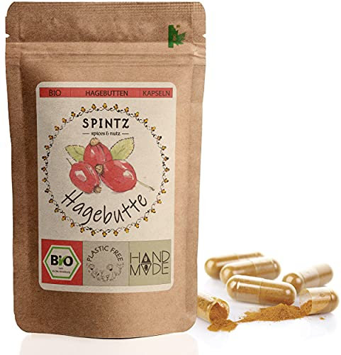 SPINTZ® 210 capsule biologiche di rosa canina – capsule vegane di rosa canina ad alto dosaggio – 500 mg polvere di rosa canina biologica – rosa canina in polvere | confezione senza plastica