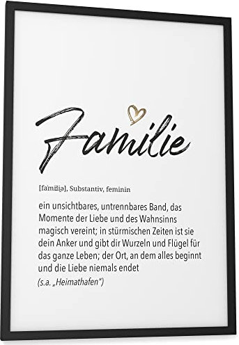 Papierschmiede® Herz Definition: Familie, A3 fertig gerahmt (Rahmen: Material und Farbe wählbar), Wandbild für Wohnzimmer, Schlafzimmer Wanddeko, Poster Geschenk Geburtstag Jahrestag