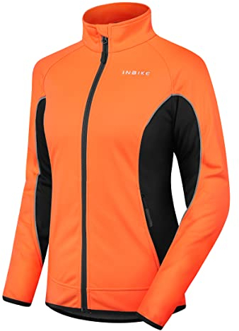 INBIKE Fahrradjacke Damen Winter Radjacke Laufjacke Thermo Winddicht Atmungsaktiv Reflective Wasserabweisend Orange,S