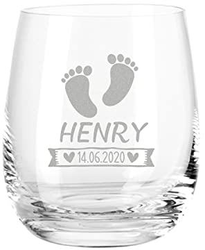 GRAVURZEILE Leonardo Tivoli Teelicht Glas - Baby Footprints Design - Personalisiert mit Namen & Datum - Babyandenken zur Geburt - Geeignet für Jungen und Mädchen - Geschenk für Eltern