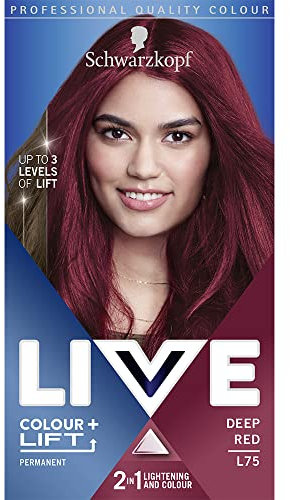 Schwarzkopf LIVE Colour + Lift Deep Red Permanent Hair Dye L75, Vibrant Deep Red Hair Dye Lightens Up To 3 Levels, Long Lasting Hair Colour with Built-In Lightener