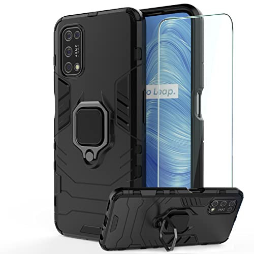 DERHAN Funda para Realme 7 5G, Fundas Resistentey Duradero con Cristal Templado, Carcasa Antigolpes Silicona TPU Bumper Case - Negro
