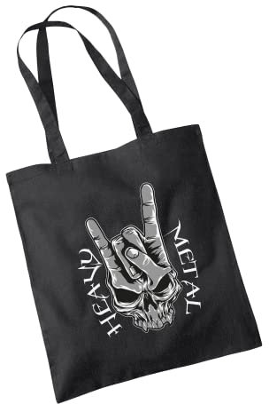 SmartyPants Heavy Metal Black Tote - Hand Sign Horns Devil Goat Rock Roll Punk Emo Music Fan Mosh Pit Goth Gothic Dark Alternative Cotton Shopper Gift Present (Black)