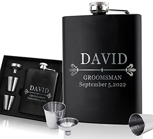 Wedding Gift Flask Personalised Hip Flask Custom Engraved Hip Flasks for Men Best Man Groomsman 6oz Stainless Steel Flask for Him Best Man Groomsman Gift for Occasion (Design 1)