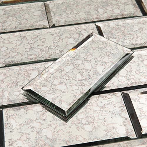 Lovdeco Peel and Stick Antique Beveled Mirror Tile Subway Mirror Glass Backsplash 3x6 Inch for Kitchen Bathroom Wall (40 Pcs, 5 SQ.FT.)