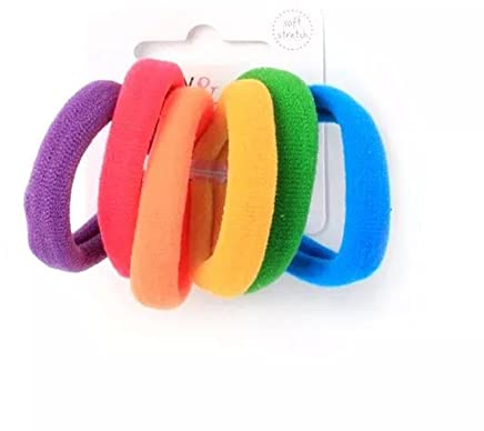 HD Novelty Set of 6 Soft Jersey Endless Hair Elastics Bobbles Bands 6-8mm Thick Elastic Hair Ties Ponytail Holders Stretchy Hair Bands Elastic Cords Hair Accessory for Girls Women Ladies (Brights)