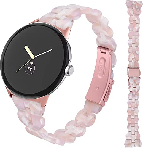 Miimall Harz Armband Kompatibel mit Google Pixel Watch 2/1 Armband, Leicht Wasserdicht Damen Herren Buntes Slim Harz Ersatzarmband für Google Pixel Watch 2/1-Rosa