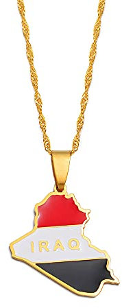 Stylish-Art Republik Irak Karte Anhänger Charm,Irak Karte Halskette Mit Flaggenmuster,Ethnisches Patriotisches Ornament Charm Schmuck Geschenke Für Damen Herren,Gold,45 Cm Kette