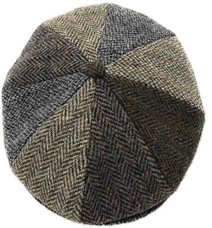 BRAW CLANS TARTANS Weltberühmte Harris Tweed 8 Panel Baker Boy Cap – gestepptes Futter – traditionelle Größen 100% Wolle, braun, 7.625-7.75