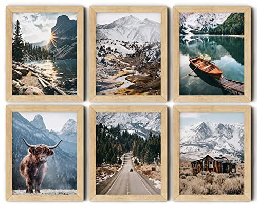 VICBOU Kuh Wandkunst Kuh Dekor Bauernhaus Wanddekoration Rustikale Natur Western Berg See Landschaft Kunstdruck Gemälde für Zuhause Schlafzimmer Badezimmer Wohnzimmer 20,3 x 25,4 cm, ungerahmt