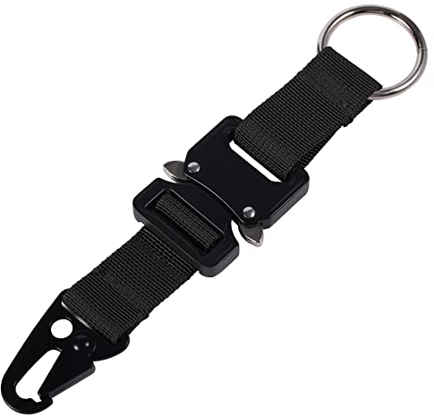 Luter Taktischer Schlüsselanhänger für Männer, Schnellverschluss Schlüsselanhänger Schlüsselanhänger Clip mit HK-Clip und Stahlring Militär Schlüsselanhänger für Rucksacktouren Camping (Schwarz)