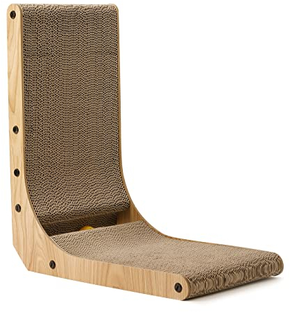FUKUMARU Rascador para Gatos en Forma de L, 47 cm Rascador de cartón para Gatos con Juguete de Bola para Gatos de Interior, Talla Mediana