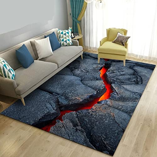 KARERS Teppich Vulkan Lava Magma Bereich Teppich 3D Teppich Teppich für Wohnzimmer Schlafzimmer Sofa Fußmatte Dekoration, Kind Spiel rutschfeste Bodenmatte 80x150cm