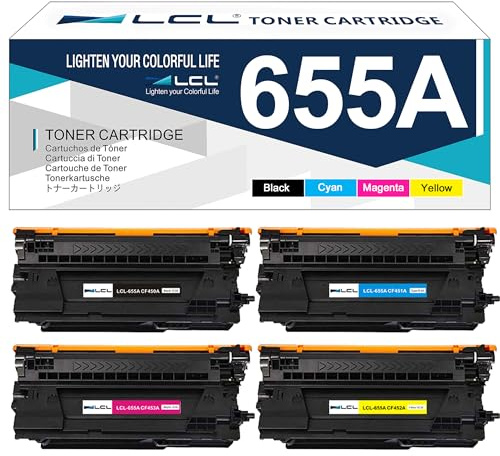 LCL 655A Toner kompatibel für HP CF450A CF451A CF452A CF453A 655A für HP Color Laserjet Enterprise Flow MFP M681f M681z M682z Color Laserjet Enterprise M652dn M652n M653dh M653dn M653x (4Pack)