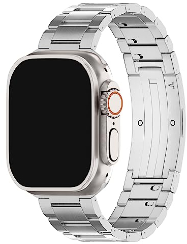 LDFAS Cinturino da uomo compatibile con Apple Watch Ultra 3/2 Band 49 mm, Serie 10 46 mm in titanio metallo con [Super resistente ai graffi] Compatibile con Apple Watch 9/8 45 mm, SSR-Silver