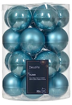 Kaemingk Weihnachtskugeln Glas 6cm x 20 Stück Christbaumkugeln Zuckerblau hellblau - helltürkis - türkisblau - himmelblau