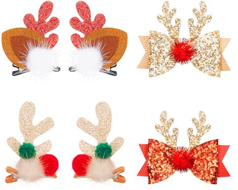 MELLIEX 6 Pieces Barrettes À Cheveux De Noël Pinces À Cheveux en Bois De Renne Nœud Papillon Épingle À Cheveux Oreille De Wapiti Accessoires Cheveux De Fête pour Filles Femmes