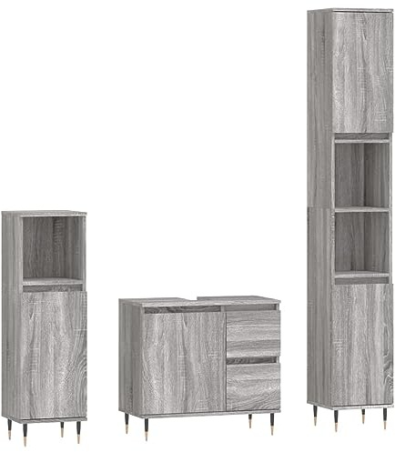 vidaXL 3-TLG. Badmöbel-Set Grau Sonoma Holzwerkstoff