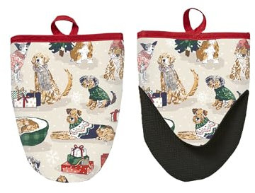 Ulster Weavers - Christmas Oven Mitts with Dogs (18 x 14.5cm) - Mini Oven Gloves with Dogs - 100% Cotton - Christmas Dog Oven Gloves Heat Resistant - Christmas Kitchen Decorations - Dog Lovers Gifts