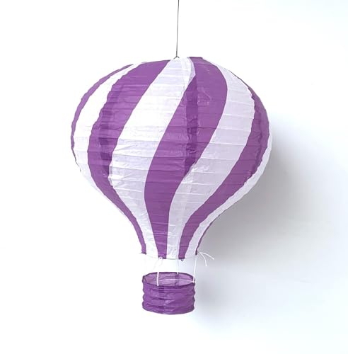 Bunte Heißluftballon Lampions aus Papier als Deko für Geburtstag oder Party | Ø30cm, flammhemmend, mit Gondel und Metallbügel | Papierlampion Laterne Partydeko, Farbe: Lila