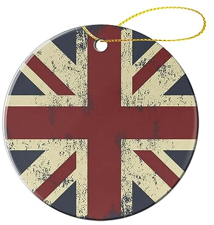 Ceramics Ornaments Uk Flag Of Great Britain Grunge Union Jack London Ceramic Christmas Ornaments Hanging Decorations Christmas Tree Pendant For Xmas Holiday Home 7.3Cm