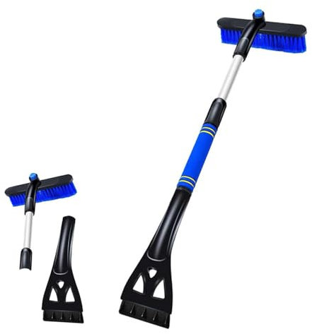 1ABOVE 2-in-1 Ice Scraper and Snow Brush | 67 to 83cm Extendable | 360° Rotatable Brush Head | High Strength ABS Shaft with PVC Bristle | Ideal for Windscreens and Window (A)