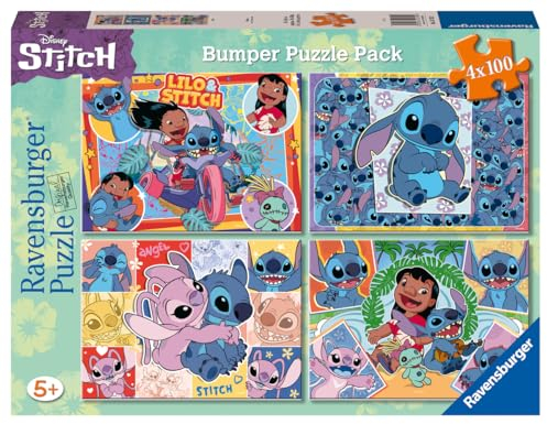 Ravensburger Disney Stitch Bumper Pack 4x100 Piece Jigsaw Puzzle for Kids - Every Piece is Unique, Pieces Fit Together Perfectly