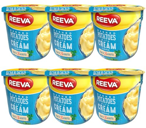 Instant Mashed potatoes Pots Halal Certified Mashed Potato Pot 40g | FabFinds Mug (6 Pack, Cream)