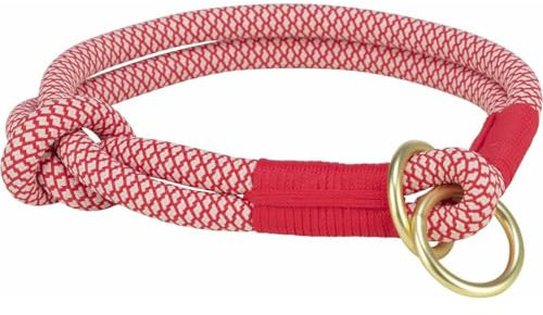 TRIXIE Soft Rope Zug-Stopp Halsband Größe L: Halsumfang 50 cm/13 mm in rot/creme - stufenlos verstellbares Hundehalsband aus gewebtem Tau für Hunde, einfacher Verschluss - 1984703