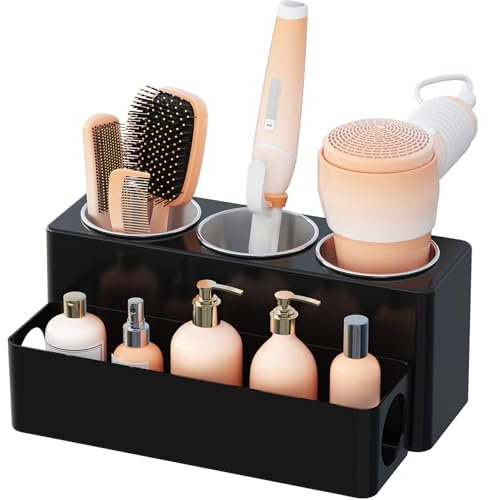 Lifewit Porta Phon, Porta Piastra per Capelli, Porta Spazzolino Elettrico e Dentifricio, Organizer Portaoggetti Plastica, Organizer Trucchi, Porta Pennelli Make Up da Bagno, Porta Profumi, Nero