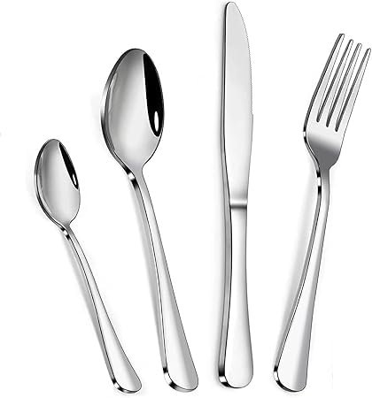 Luxury Signature Cutlery Set, for 1-6 People, Stainless Steel (Silver, 1 Person (4 Pcs))