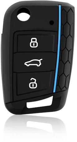 HooRLZ Protection Coque Clé VW, pour VW Golf 7 MK7 GTI Skoda Seat Leon Octavia Polo Seat Ibiza Tiguan Tarraco Coque De Clé De Voiture en Silicone VW Polo, Porte Boitier Clef VW Golf - 3 Bouton