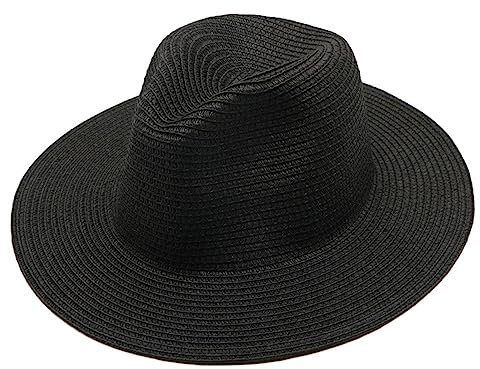 Hut Damen Fedora In Hüten mit breiter Krempe für den Strandausflug im Sommer, Sonnenschein, Trachtenhut Damen Casual Fashion Party (Black, One Size)