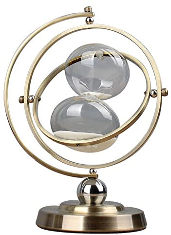 Sablier Sand Timer， Sablier en métal vintage rotatif à 360 °, grand sablier en métal ton laiton, minuteur 15 30 60 minutes, jouet créatif éducatif for le bureau et la maison(Vertical White Sand,60 min