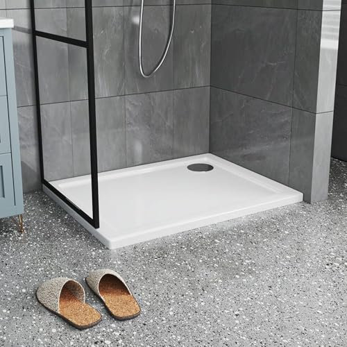 Nassboards Acrylic White Gloss Rectangular Shower Tray - Ultra Slim, Lightweight, Durable Acrylic Capped Modern Shower Tray, Efficient Drainage for Contemporary Wet Rooms