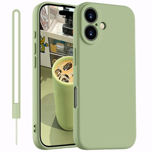 Kukiwhy für iPhone 16 Hülle Silikon Case,Dünne mit Microfiber Hanyhülle für iPhone 16 aus flüssigem Silikon mit Kameraschutz,Kratzfeste und stoßfeste Schutzhülle für iPhone 16 6.1''(2024) Matcha Grün