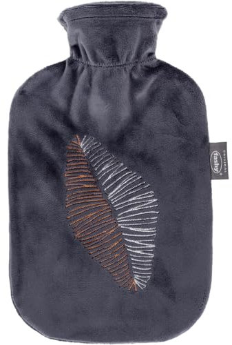 Fashy Wärmflasche 2,0 L mit Flauschbezug und Applikation, schwarz