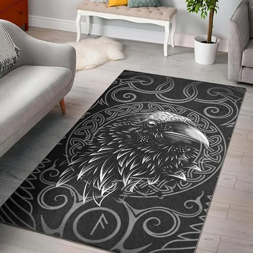 Teppich Kinderzimmer Mädchen Jungen Odins Rabe Wohnzimmer Schlafzimmer Teppich Keltischer Knoten Der Wikinger Moderner Weicher Kinderteppich Bettvorleger Polyester Flur Waschbarer Teppich 120x180 cm