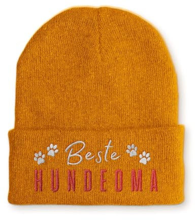 Beste Hundeoma Wintermütze lustige Mütze Beanie mit Spruch, Farbe: Mustard