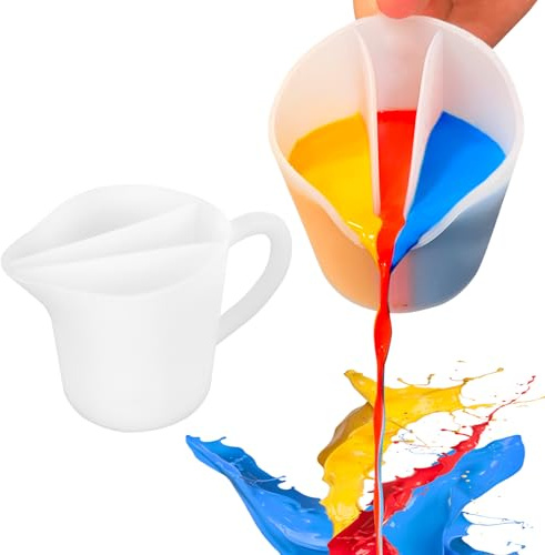 Kunyeah Split Cup with Handle 17OZ/500ML Silicone Cup for Paint Pouring Fluid Art Split Cup Acrylic Paint Pour Cup DIY Making Crafts Supplies Epoxy Resin Art Drawing Accessories (3 Chambers)